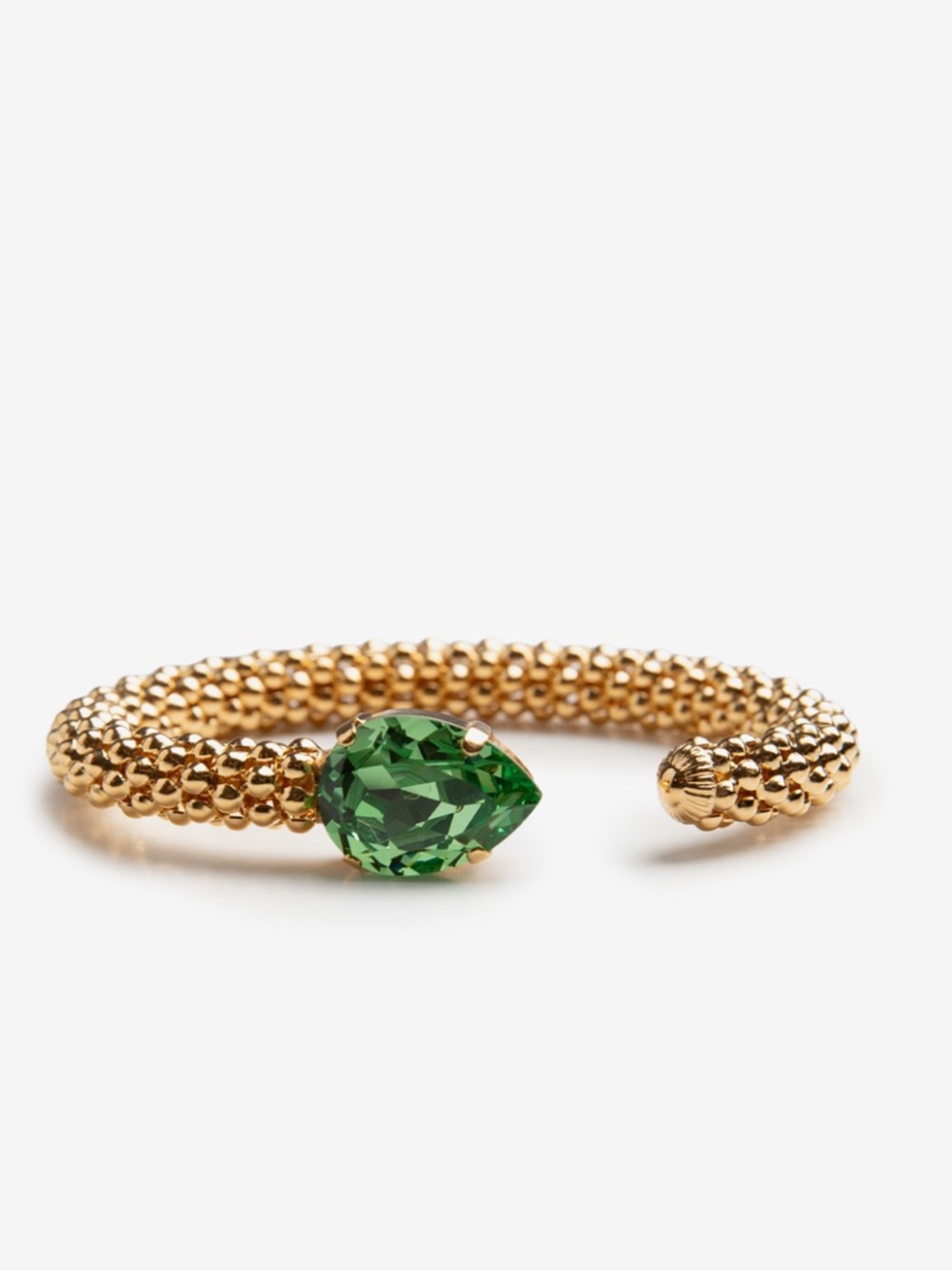 Gold Cuff Bracelet with Green Stone